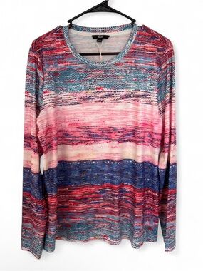 Colorful Striped Knit Long-Sleeve Top - Pink Blue NWOT